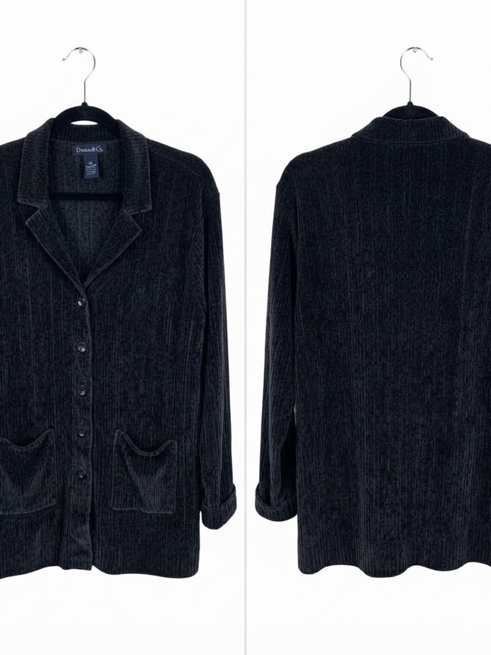 Denim&Co Black Ribbed Velvet Open-Front Cardigan size 1X - Picture 2 of 4